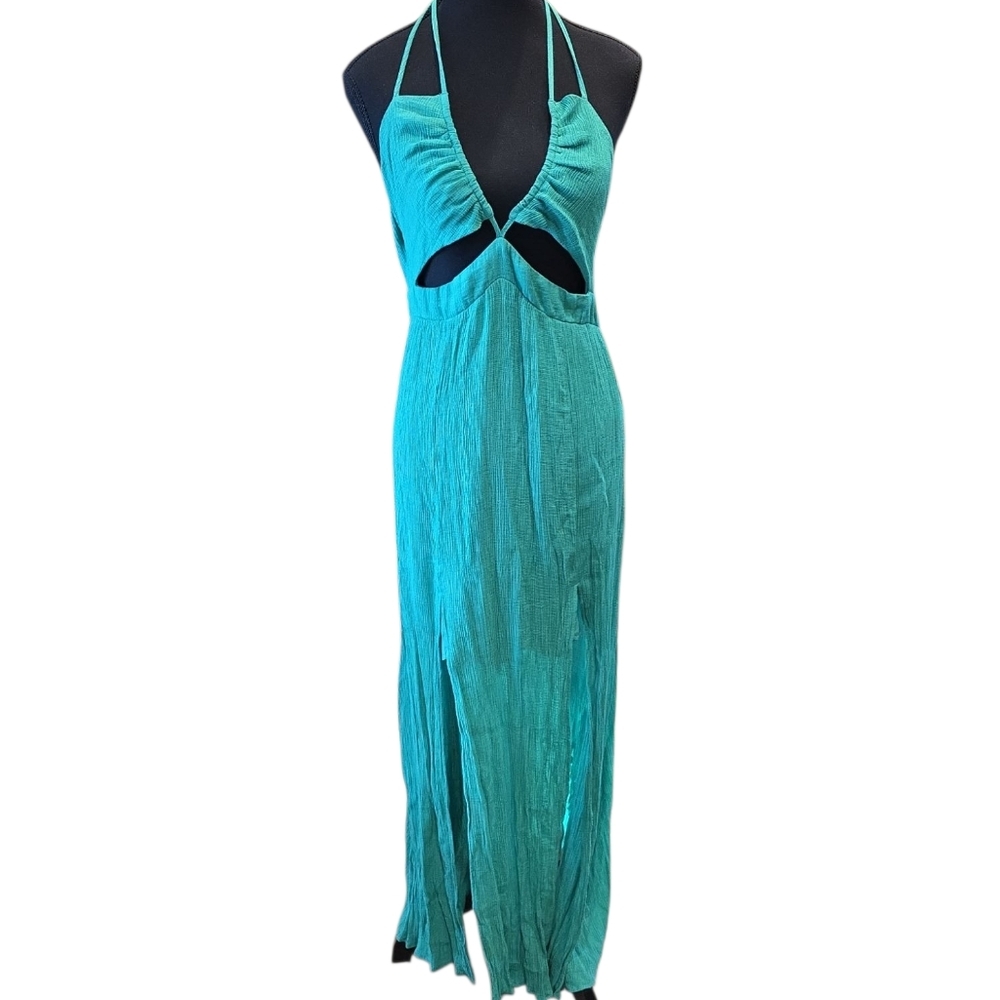 Green Halter Backless Maxi Dress